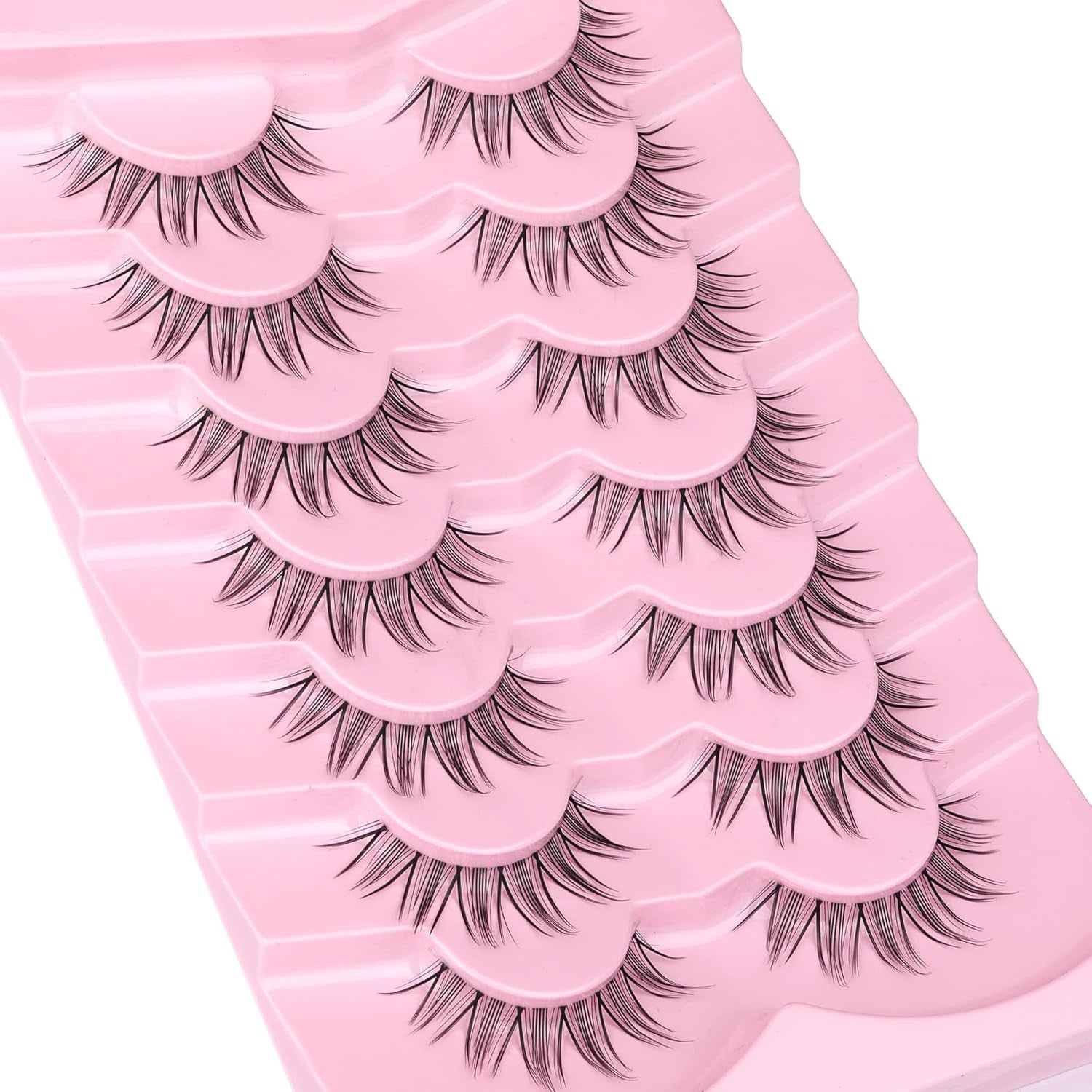 Manga Lashes Mink False Eyelashes Natural Look Wispy Anime Manhua Lashes Korean K-Pop Makeup Lashes with Clear Band Spiky Girl Group Idol Fake Eyelashes Pack by