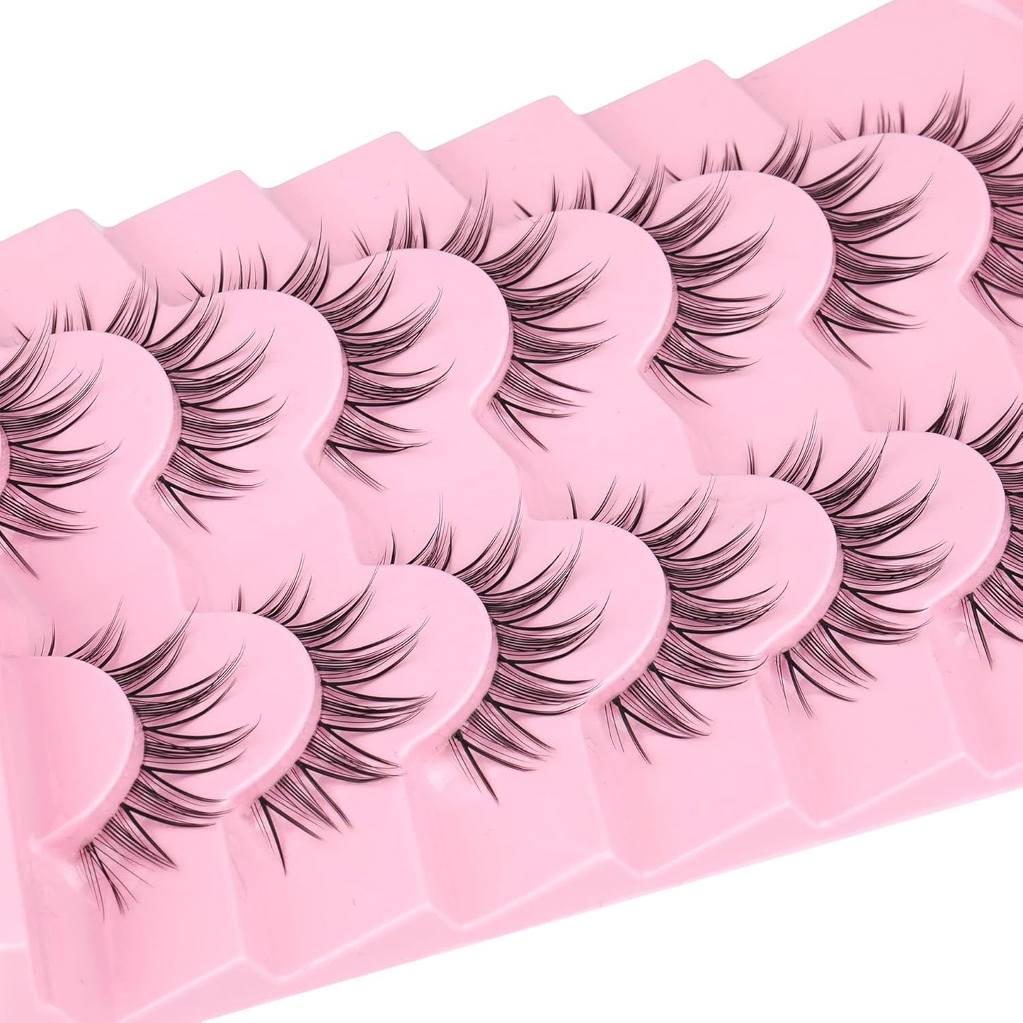Manga Lashes Mink False Eyelashes Natural Look Wispy Anime Manhua Lashes Korean K-Pop Makeup Lashes with Clear Band Spiky Girl Group Idol Fake Eyelashes Pack by