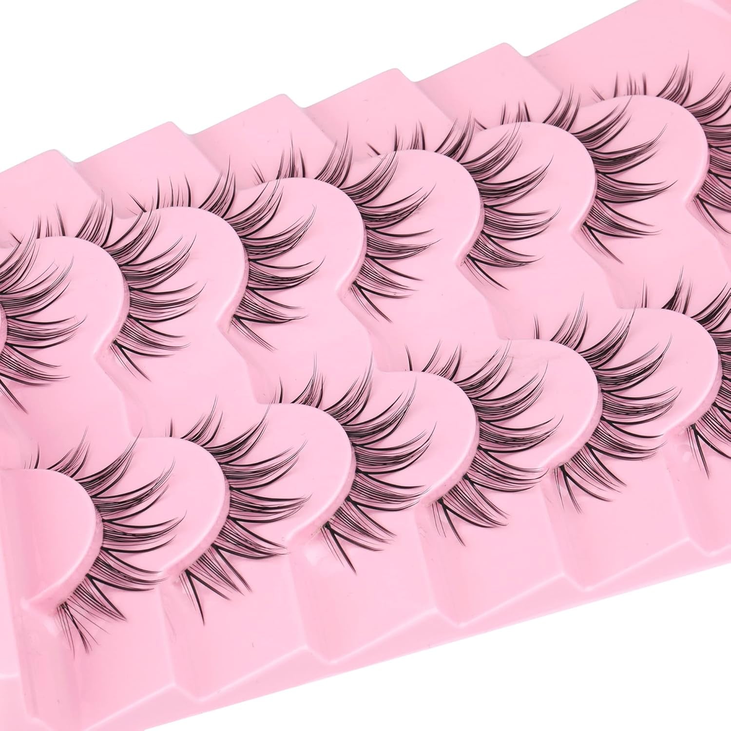 Manga Lashes Mink False Eyelashes Natural Look Wispy Anime Manhua Lashes Korean K-Pop Makeup Lashes with Clear Band Spiky Girl Group Idol Fake Eyelashes Pack by