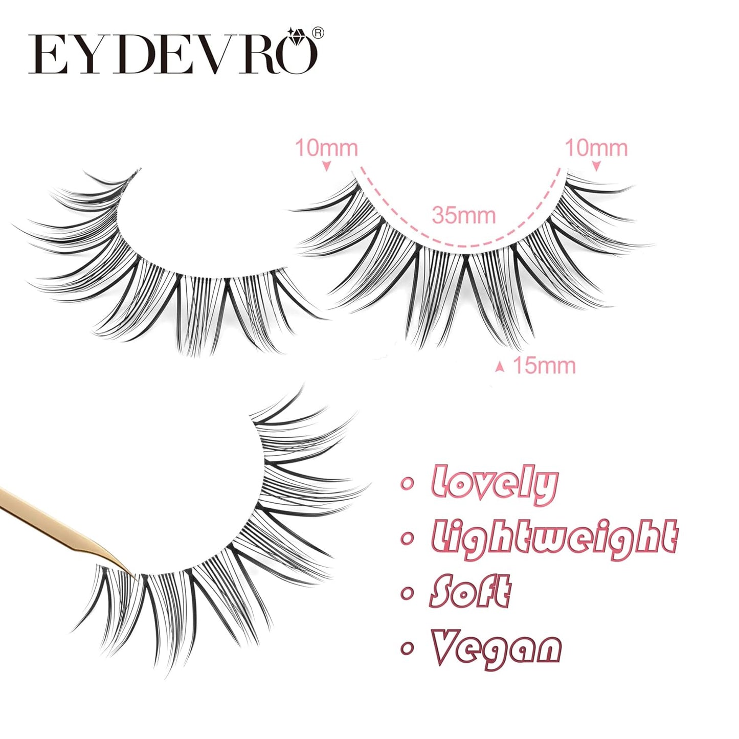 Manga Lashes Mink False Eyelashes Natural Look Wispy Anime Manhua Lashes Korean K-Pop Makeup Lashes with Clear Band Spiky Girl Group Idol Fake Eyelashes Pack by