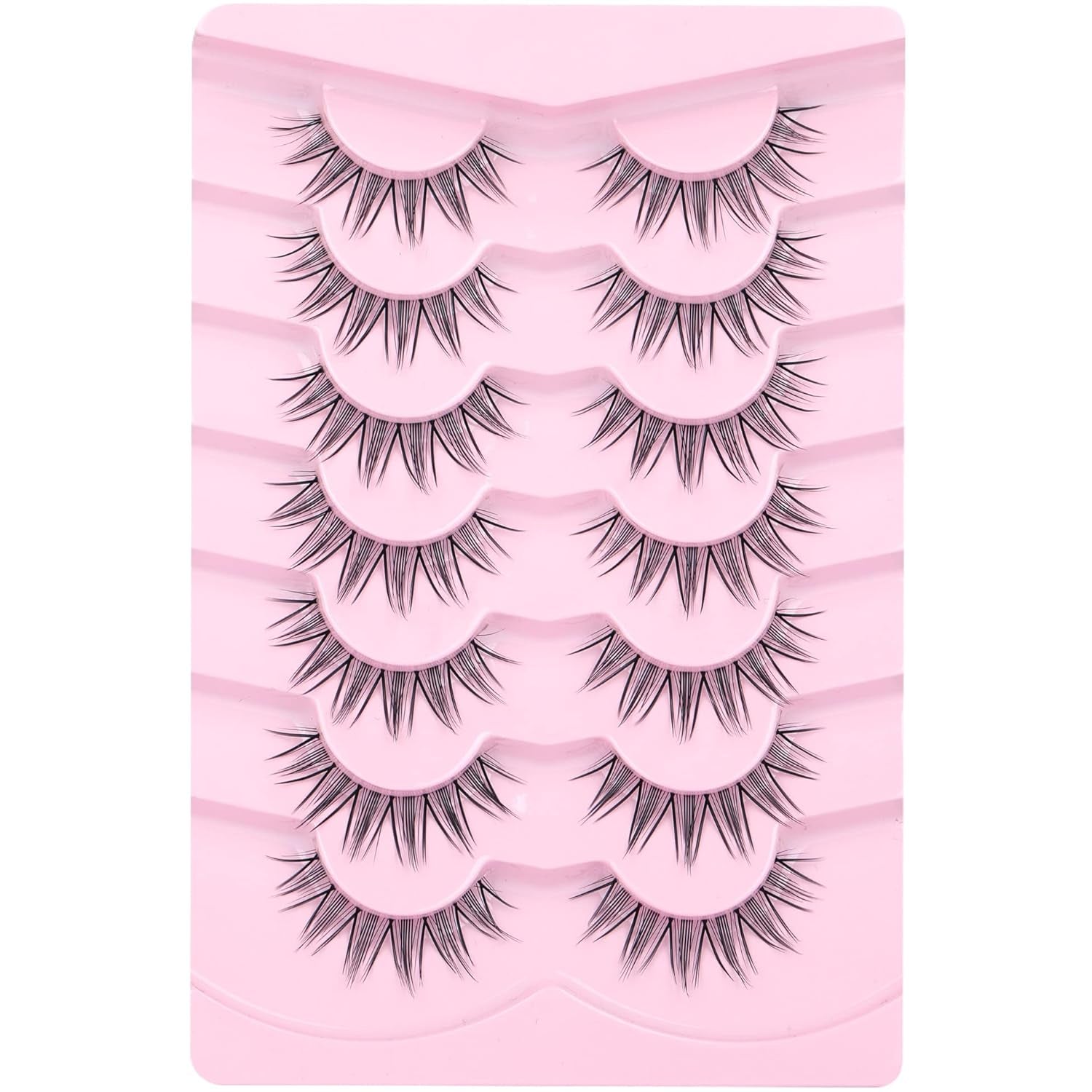 Manga Lashes Mink False Eyelashes Natural Look Wispy Anime Manhua Lashes Korean K-Pop Makeup Lashes with Clear Band Spiky Girl Group Idol Fake Eyelashes Pack by