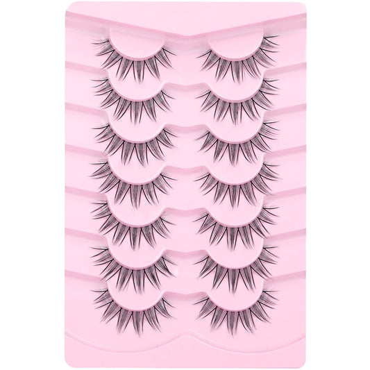 Manga Lashes Mink False Eyelashes Natural Look Wispy Anime Manhua Lashes Korean K-Pop Makeup Lashes with Clear Band Spiky Girl Group Idol Fake Eyelashes Pack by