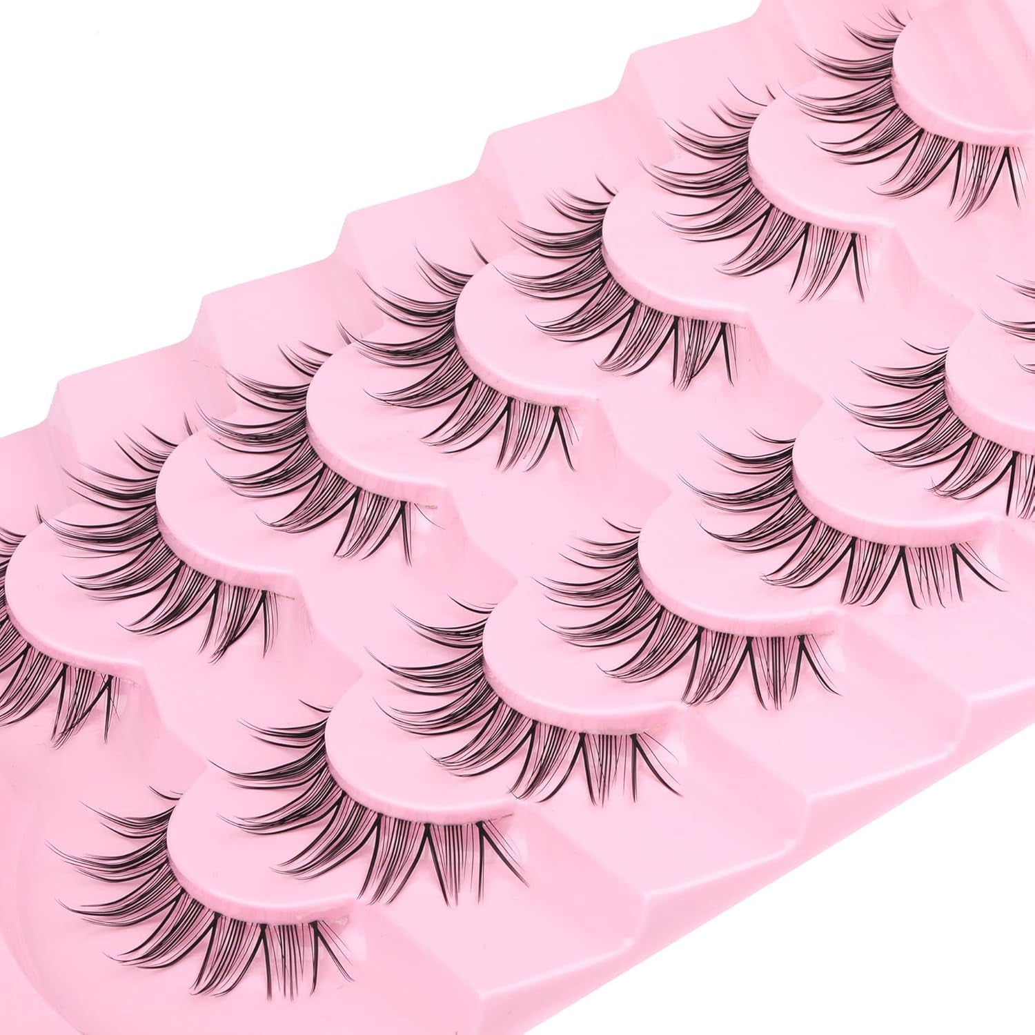 Manga Lashes Mink False Eyelashes Natural Look Wispy Anime Manhua Lashes Korean K-Pop Makeup Lashes with Clear Band Spiky Girl Group Idol Fake Eyelashes Pack by